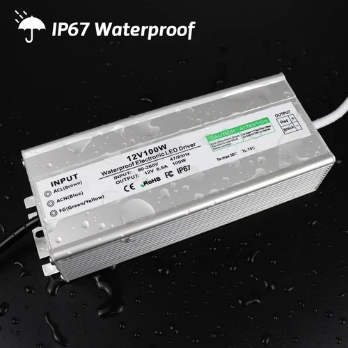 Vista 4 de Fuente de alimentación LED de 12 V 100 W, controlador LED IP67 impermeable, transformador LED con enchufe de 3.3 pies de cable para luz LED