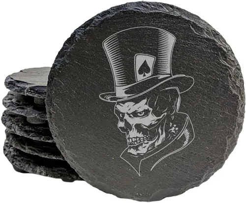 Top Hat & Terror: Skull Joker Posavasos - Pizarra redonda - Juego de 4