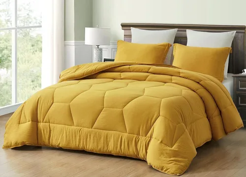 Vista 11 de Chezmoi Collection Vero - Juego de edredón de microfibra acolchada de panal de abeja de 3 piezas, ropa de cama hexagonal geométrica ligera lavada