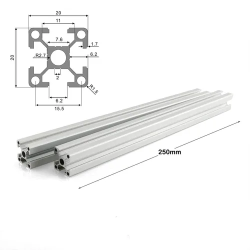 Vista 2 de 2 piezas de perfil de aluminio plateado 2020 de perfil de aluminio anodizado estándar europeo 2020 extrusión de perfil de aluminio para bricolaje