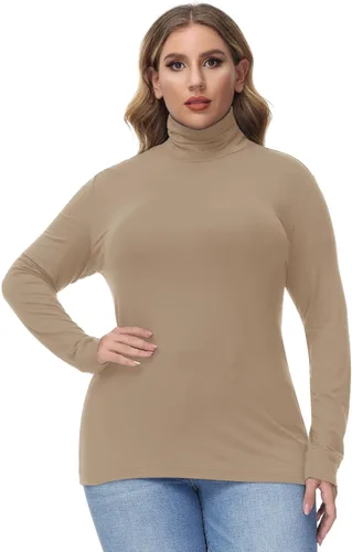 Vista 2 de Hanna Nikole Camisas de manga larga con cuello alto para mujer, talla grande, capa base elástica ajustada