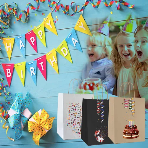 Vista 20 de Qutuus Bolsas de regalo de estraza grandes con asas, 25 bolsas de regalo de 10 x 5 x 13 pulgadas, bolsas de papel kraft reutilizables para compras