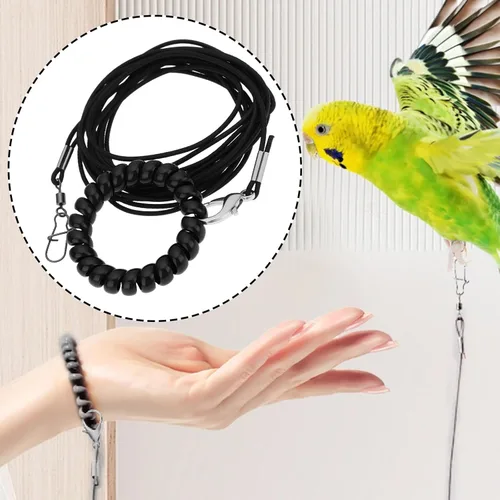 Vista 2 de Arnés para pájaros Cuerda de entrenamiento volador 3M para loros, palomas y periquitos con anillo 4# (negro)