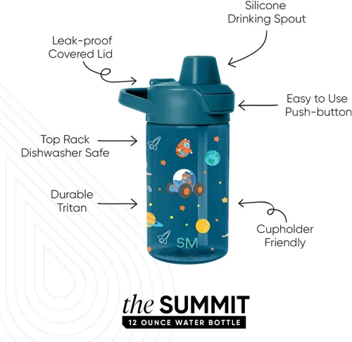 Vista 2 de Simple Modern Blippi - Botella de agua de plástico Tritan Summit de 12 onzas sin BPA con tapa cubierta con popote a prueba de fugas para niños