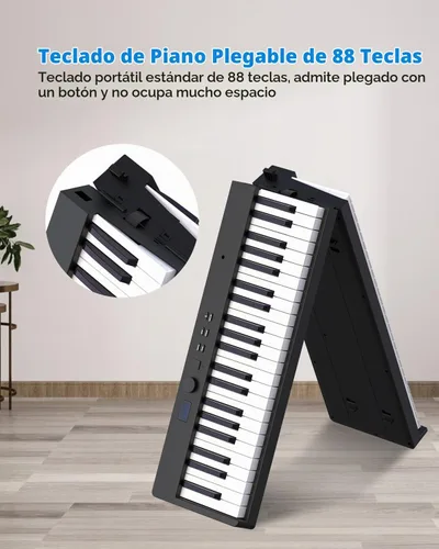 Vista 7 de Teclado de piano plegable de 88 teclas, teclado de piano portátil con tecla semipesada estándar, piano plegable con soporte Bluetooth/MIDI