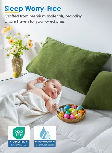 Vista 5 de QUEEN ROSE Cubrecolchón Tamaño Individual, Almohadilla de Colchón Extra Gruesa con Parte Superior de Almohada, Caja Deflectora Suave Sobrellena