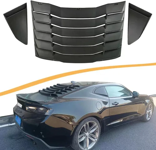 Vista 2 de Lumbreras para ventanas traseras y laterales para 2016-2021 Chevy Camaro, cubierta parasol para parabrisas con ventilación - ABS negro mate