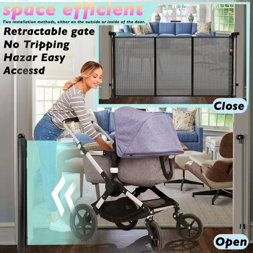Vista 4 de Puertas retráctiles para bebés para escaleras, puerta de bebé de 55 pulgadas de ancho, puerta para perros, puerta retráctil para mascotas de 41