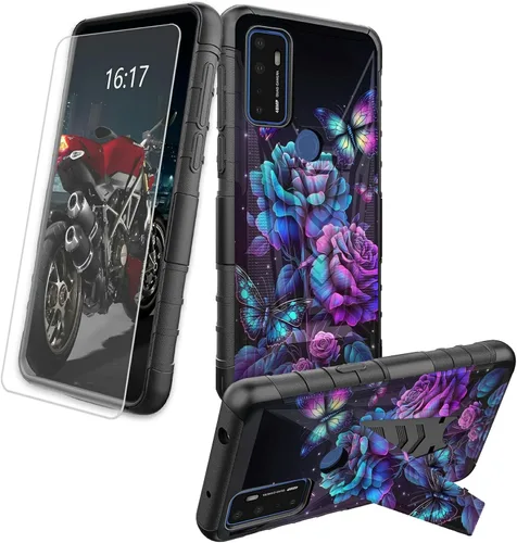 Vista 32 de Funda para AT&T Maestro Max 2021/Cricket Ovation 2 con protector de pantalla de vidrio templado, funda resistente con función atril integrada