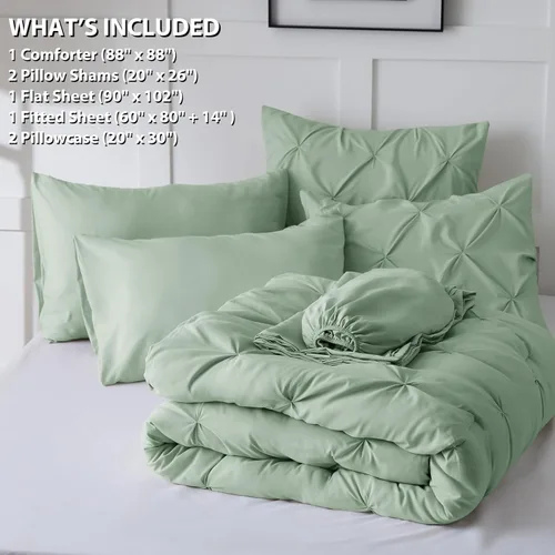 Vista 5 de CozyLux Juego de edredón de tamaño King Edredón de 7 piezas tamaño King en una bolsa, juego de ropa de cama plisada con edredón para todas