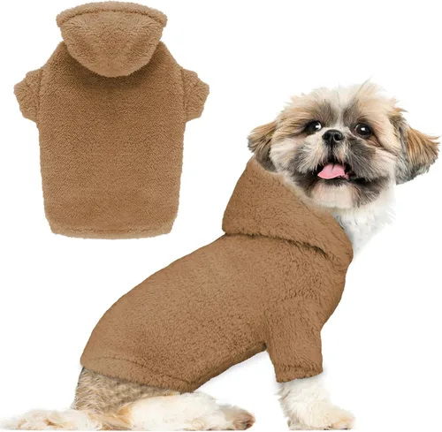 Vista 20 de Suéteres mullidos para perros grandes, ropa con capucha para mascotas, abrigos cálidos y suaves para mascotas, sudadera con capucha para perros Gris