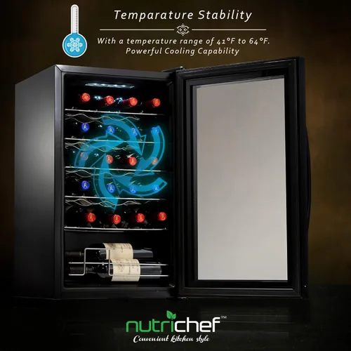 Vista 4 de Nutrichef Refrigerador de vino de 24 botellas Enfriador de vino de una sola zona Control de temperatura ajustable de 41 °F a 64 °F