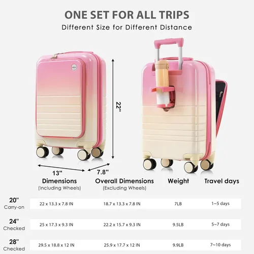 Vista 5 de Merax 3 piezas expandible Abs Hardshell Equipaje Sets con rueda giratoria Maleta TSA Lock Suit Case, Rosa y marfil., Juego de 3, ABS Hardside