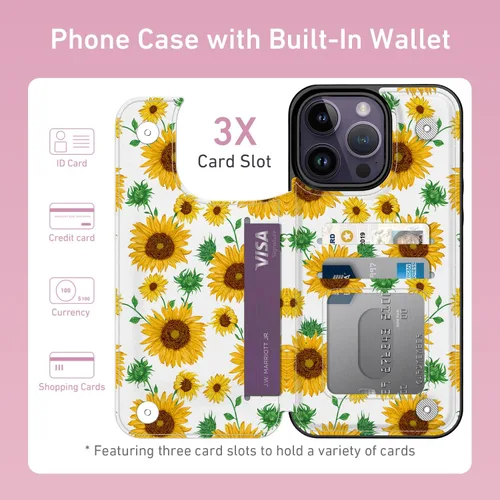 Vista 1082 de LETO para iPhone 15 Pro Funda tipo cartera - Tapa tipo folio con patada - Diseños de moda - Tarjetero - Funda protectora para mujeres y niñas - 6.1