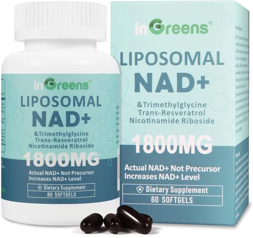 inGreens Suplemento liposomal NAD+ de 1800 mg con ribósido de nicotinamida, trans-resveratrol y trimetilglicina - Fórmula de apoyo nutritivo NAD+,