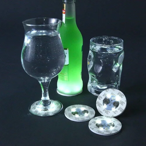 Vista 4 de LOGUIDE Posavasos con luz LED, luces LED para botellas, glorificador de botellas, discos LED para bebidas, posavasos con luz intermitente