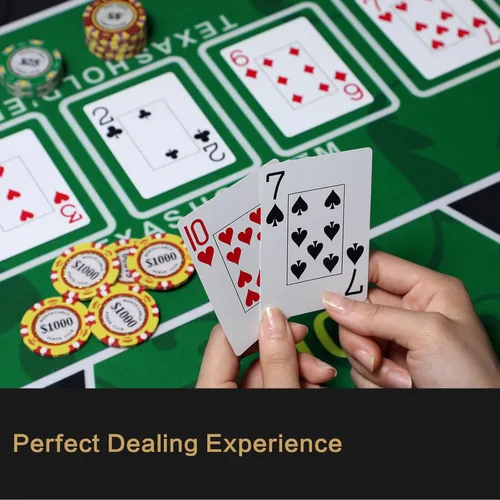 Vista 2 de Tapete de póquer Texas Hold'em de 47 x 24 pulgadas, portátil, de goma, impermeable, reducción de ruido, adecuado para cualquier juego de mesa, bolsa