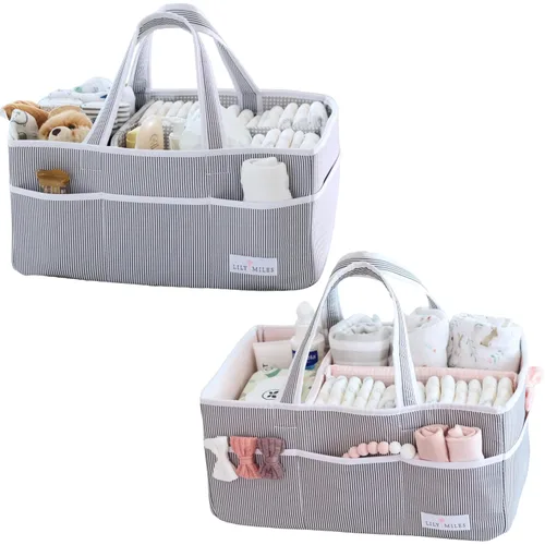 Lily Miles Paquete de pañales - Paquete de inicio para el cuidado del bebé: 2 organizadores de pañales para artículos esenciales para bebés, ideal