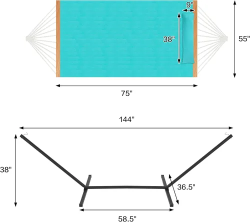 Vista 4 de Homgava Hamaca para Dos Personas con Soporte para Exterior Resistente, Hamaca de Patio al Aire Libre con Soporte de Acero Portátil, Hamaca Doble