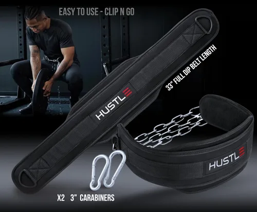 Vista 5 de Hustle Athletics Cinturón de inmersión para levantamiento de pesas, dominadas y sentadillas con acolchado ergonómico y cadena de acero resistente