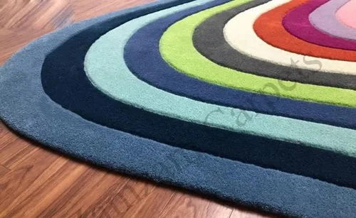 Vista 2 de Alfombra de forma irregular con patrón de ilusión copetuda a mano, 100% lana, hecha a mano (color multicolor, 6 x 6 pies)