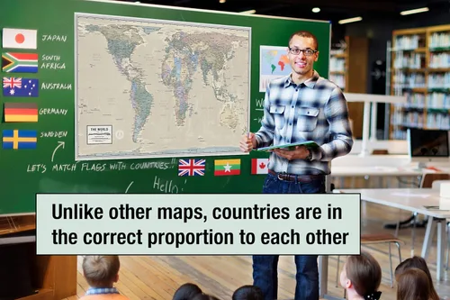 Vista 3 de Gall Orthographic World Map Most Accurate World Map - Countries are Shown in Correct Proportion to Each Other Laminated World Map 36” x 24