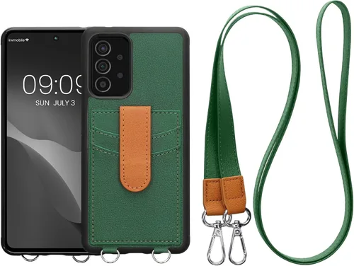 Vista 8 de kwmobile Funda cruzada compatible con Samsung Galaxy A52 / A52 5G / A52s 5G - Funda con ranuras para tarjetas de piel sintética, color verde pixie