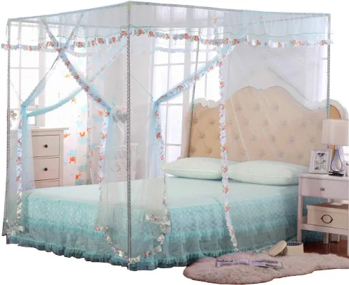 Cortinas de Dosel para Cama Individual - Dosel de 4 Esquinas para Camas, Dosel de Cama para Niñas y Adultos, Decoración de Dormitorio (Tamaño Azul