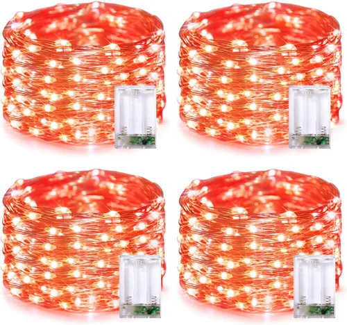 Vista 9 de JMEXSUSS Paquete de 4 unidades de 50 luces LED multicolor de hadas operadas por batería, cada una de 16 pies, luces de Navidad multicolor
