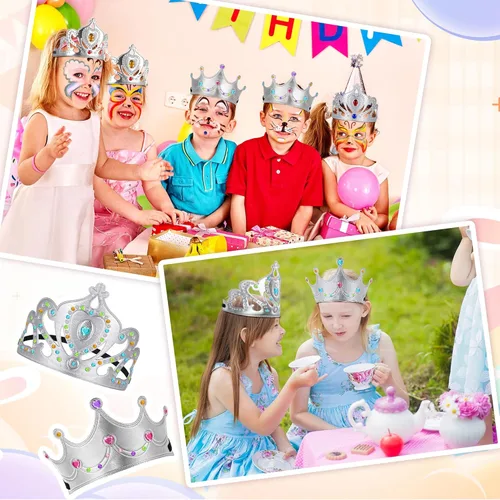 Vista 4 de Yaomiao 44 coronas de espuma para niños, tiaras de princesa, coronas de diamantes a granel, kits de fabricación de calcomanías para suministros
