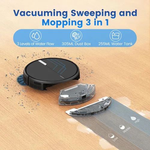 Vista 2 de AIRROBO Robot Vacuum and Mop, 3000Pa Powerful Suction Robot Vacuum Cleaner with Self-Charging, Wi-Fi/App/Voice Control, Advanced Obstacle Avoidance