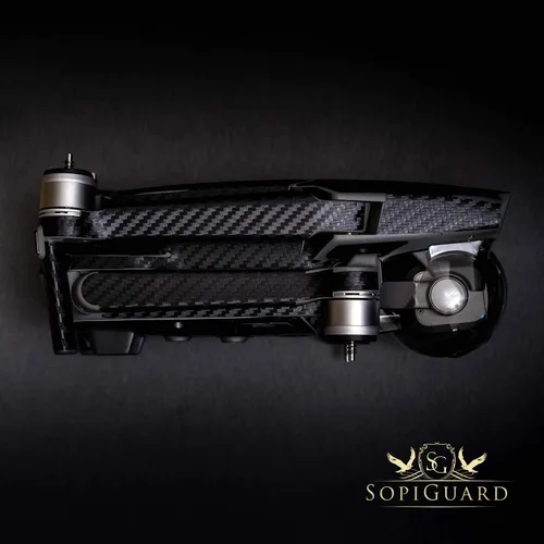 Vista 6 de SopiGuard Piel negra de la etiqueta engomada del vinilo de la fibra de carbono para DJI Mavic 2 ProZoom
