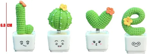 Vista 3 de Cabezal tembloroso de primavera, 4 piezas de decoración de automóvil de cactus, cabeza agitadora de primavera, creativa, decoración de maceta