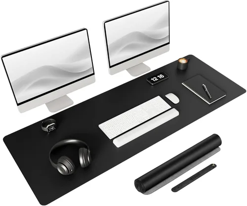 Vista 22 de YSAGi Alfombrilla de Escritorio de Cuero Antideslizante, Alfombrilla de Teclado para Escritorio de Computadora Portátil Impermeable, Protector