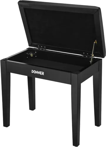 Donner Banco de piano con almacenamiento, banco de teclado de madera maciza, taburete silla asiento estantería de piano con almohadilla de esponjas