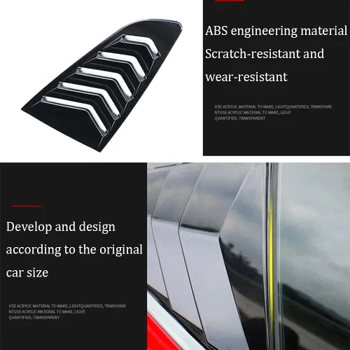Vista 3 de Persianas laterales de ABS para ventana trasera de aire, para Ford Mustang 2015, 2016, 2017, 2018, 2019, 2020, 2021, 2022 (negro brillante)