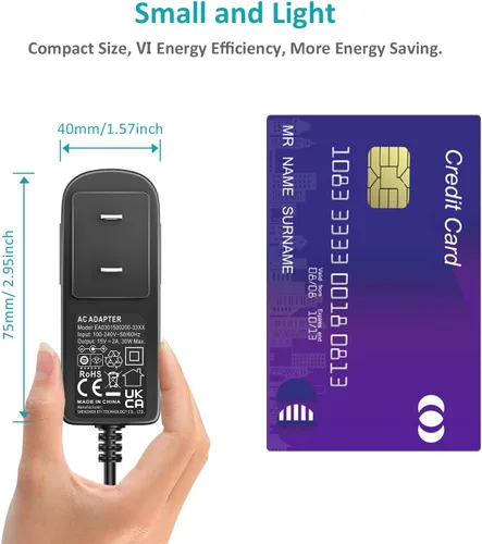 Vista 5 de Cargador de fuente de alimentación conmutada de 15 V, 2 A, 1 A, 15 voltios, 2 amperios, 1.5 A, adaptador universal de CA/CC, cable de alimentación