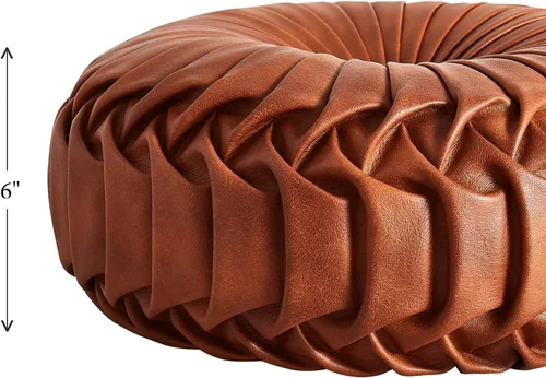 Vista 4 de EUCIOR Almohada redonda de cuero marrón, almohada circular, almohada redonda hecha a mano, almohadas decorativas de piel sintética suave