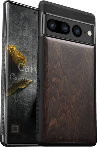 Carveit Funda de madera para Pixel 7 Pro [madera natural y TPU suave negro] a prueba de golpes, funda de madera única y elegante compatible con