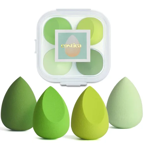 Vista 10 de Esponja de maquillaje COSTICA, 4 piezas, esponja mezcladora de belleza para mezcla de base, esponja mezcladora multicolor con caja