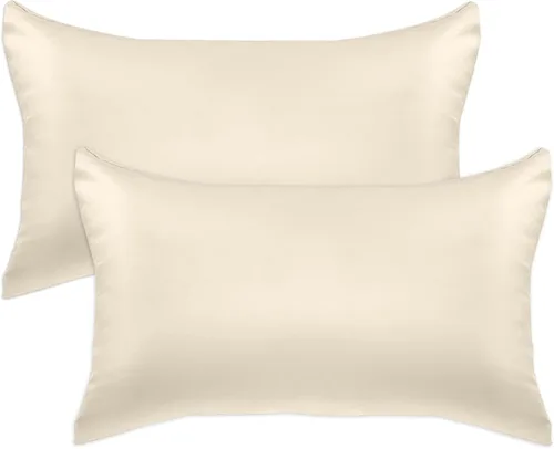 Vista 18 de Elegant Comfort Juego de 4 fundas de almohada de satén de viscosa refrescante con cierre de cremallera oculto, suave como la seda para el cuidado