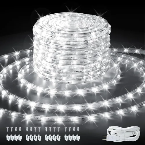 Cuerda de luces LED de 33 pies/32.8 ft, 360 LED, blanco frío, impermeable, tubo de luz transparente para interiores y exteriores, enchufe de 110 V,