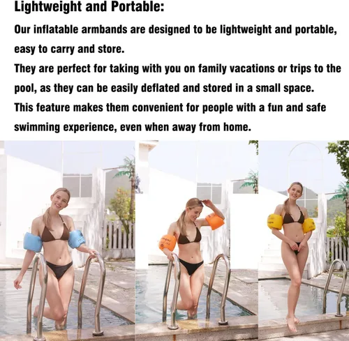 Vista 5 de 2 brazaletes de natación enrollables, bandas inflables de construcción de confianza, bandas de brazo flotante, anillos de brazo, flotadores