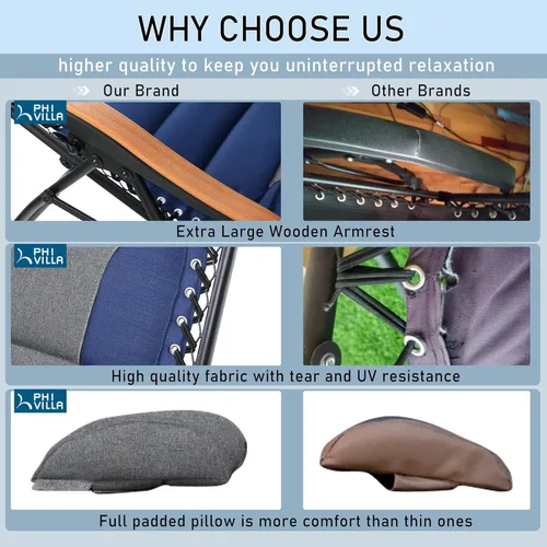 Vista 6 de PHI VILLA Sillón de descanso acolchado extra grande XL de gravedad cero, reposabrazos anchos reclinables ajustables con soporte para tazas, soporta