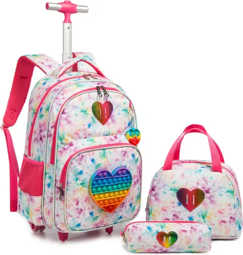 Vista 8 de Mochila con ruedas para niñas con ruedas para niños y niñas, mochila con ruedas Azul-220224-L