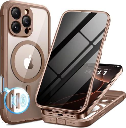 Vista 70 de BERFY Funda para iPhone 16 Pro, compatible con MagSafe, protector de pantalla de vidrio templado 9H integrado y protección de cámara, funda