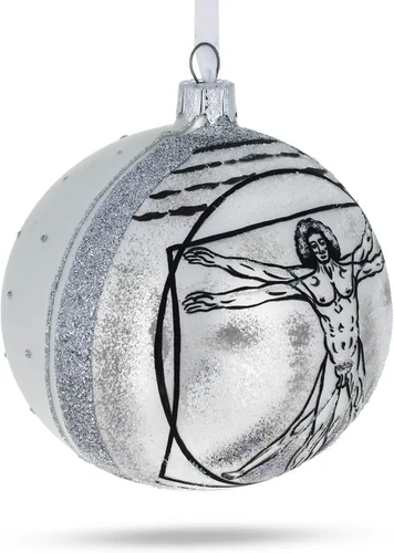Vista 2 de 1487 Adorno de Navidad de Leonardo da Vinci "El hombre de Vitruvio" de cristal soplado de 4 pulgadas
