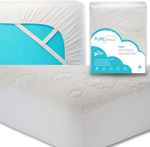 Vista 9 de PUREgrace Protector de colchón tamaño individual – Funda de colchón refrescante de fibra de eucalipto Tencel impermeable transpirable con correas