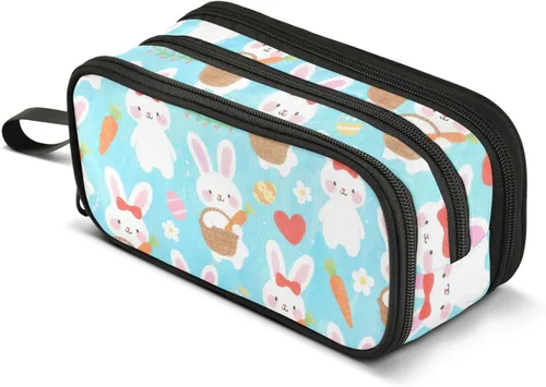 Vista 8 de Nylon Pen Pencil Bag Childish Rabbits Carrot Big Capacity Pencil Case Stationery for Elementary Kids estuche