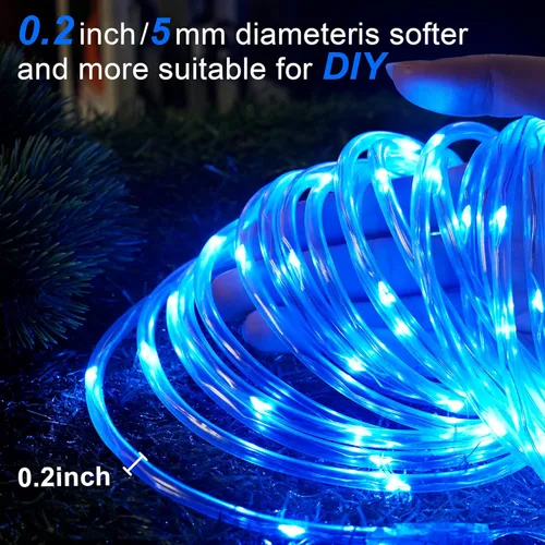 Vista 5 de Guirnalda de 100 luces LED de 33 pies, funciona con pilas, impermeable, funciona con pilas, luces de piscina al aire libre, 8 modos de luces azules